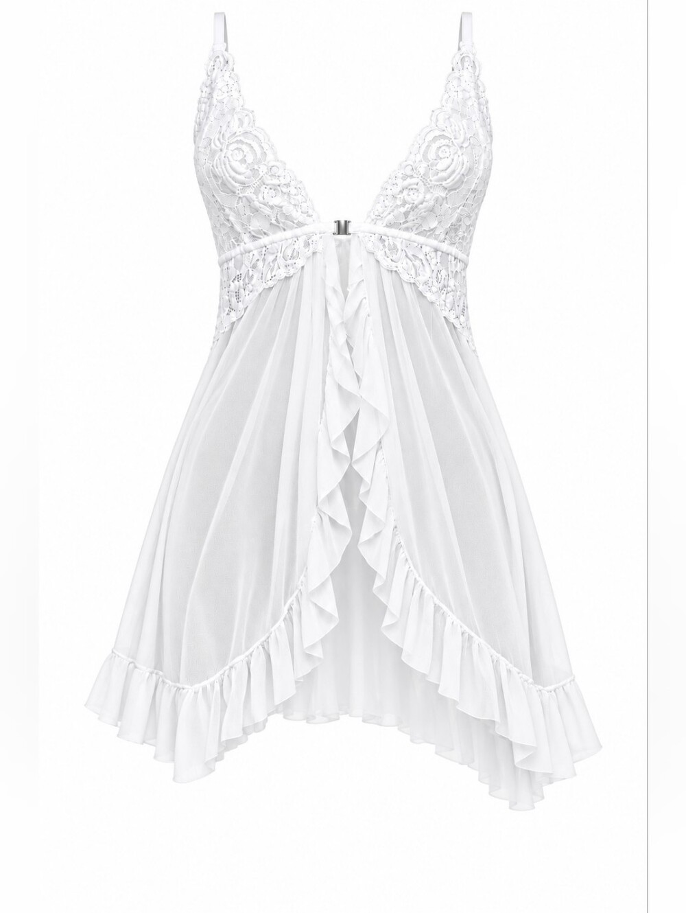 NWOT White Bridal Lace Tulle Babydoll Lingerie Ruffle Hem Small wedding gift
